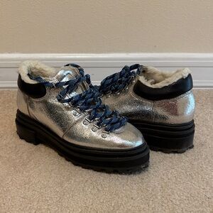 SCHUTZ Silver Winter Boots with Blue Laces